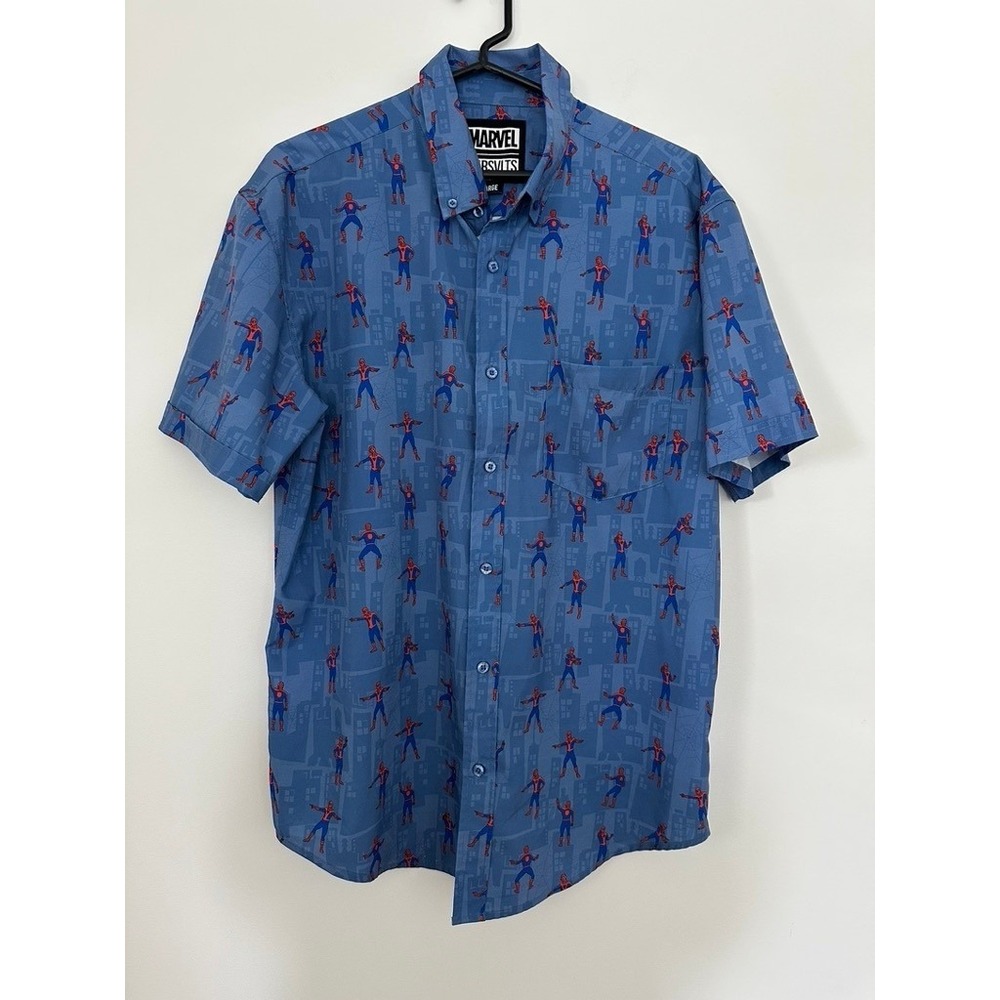 RSVLTS Marvel Spider-Man Button Down Shirt Men Large Pointing Meme KUNUFLEX Blue